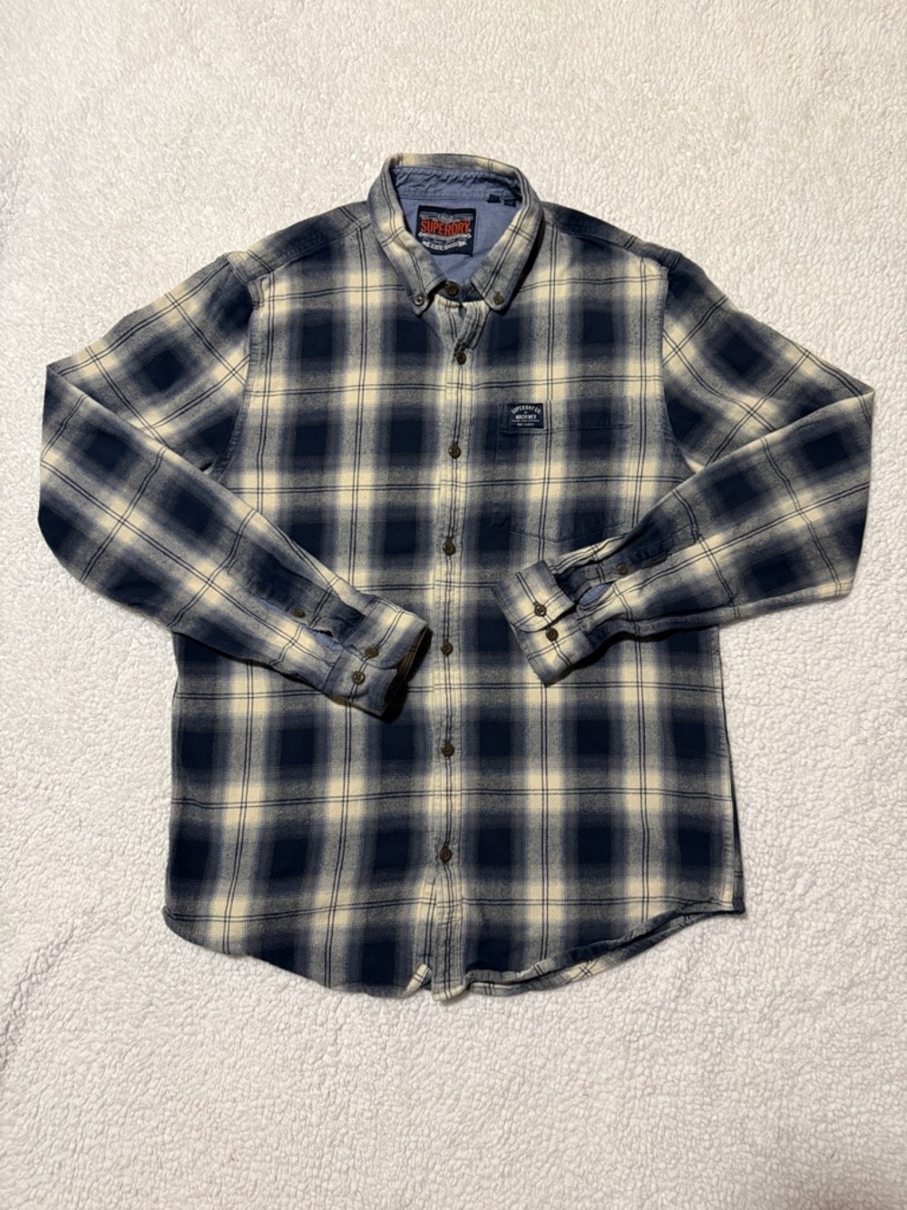 Superdry - Button-Down Plaid Flannel Shirt - Blue/Cream